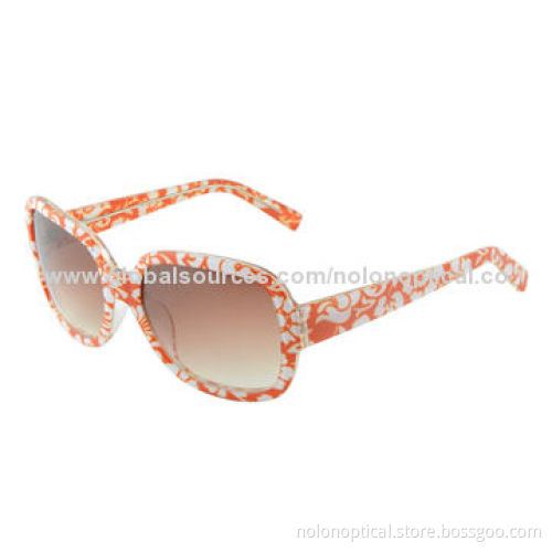 Acetate sunglasses with orange and white porcelain, big eye shape sunglasses